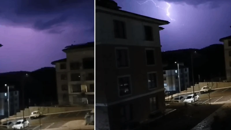 Adıyaman’da şimşekler geceyi aydınlattı