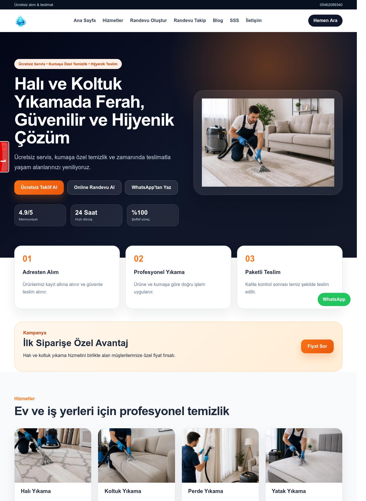 PHP Halı ve Koltuk Yıkama - Temizlik Firmaları İçin Premium Script